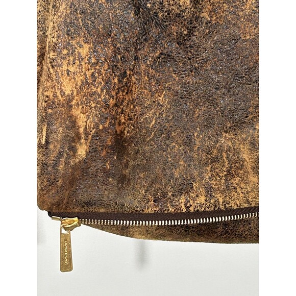 Michael Kors Jessica Expandable Distressed Brown Leather Bag Handbag Purse Tote - Picture 4 of 11